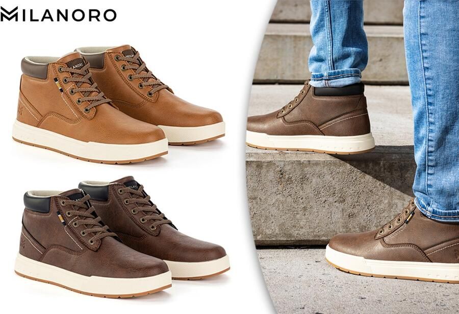 Milanoro Comfortabele herensneakers met stevige profielzool Cognac
