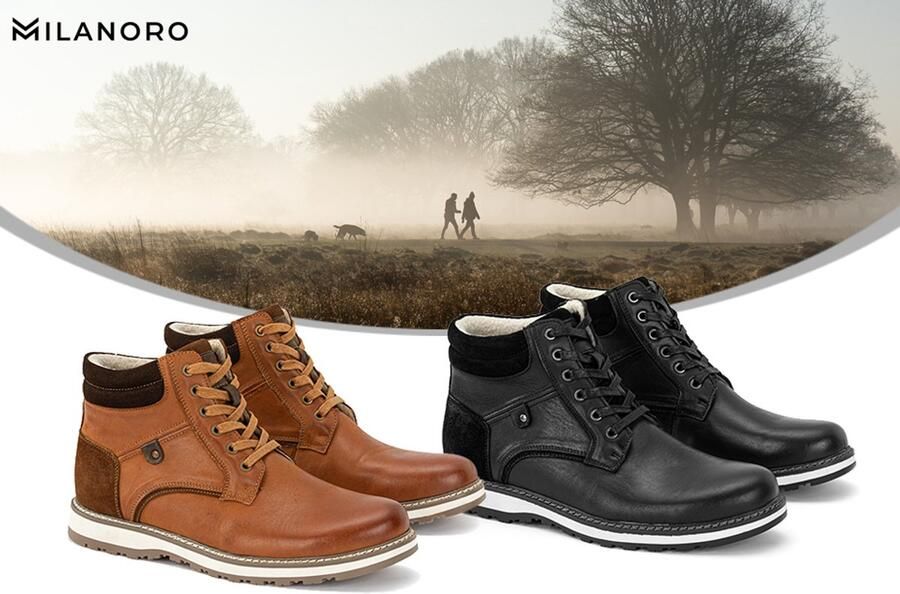 Milanoro Elegante lederen herensneakers Cognac