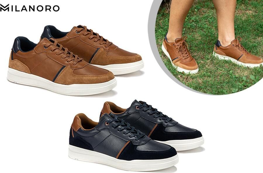 Milanoro Stijlvolle lederen herensneakers Cognac