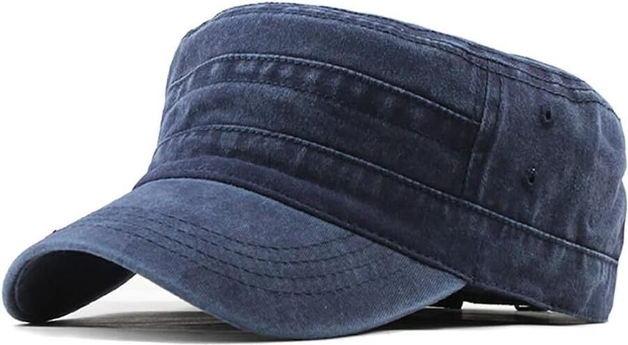 Militaire Cap Vintage Washed Denim Army Caps Katoen Flat Top Cap Outdoor Sport Casual Zonnehoed Verstelbare Maat voor nen