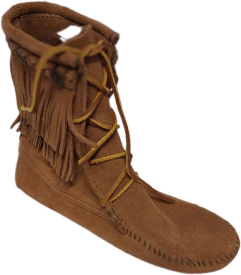Minnetonka -LACE BOOT-TAUPE-DOUBLE FRINGE-37 MODEL 627T