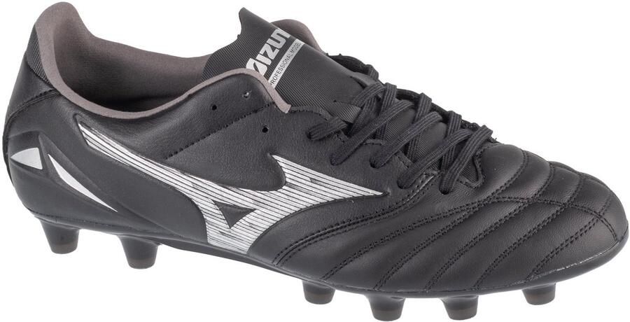 Mizuno Morelia Neo IV Pro Gras Voetbalschoenen (FG) Zwart Zilver