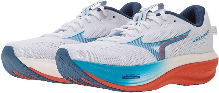 Mizuno Unisex Wave Rider 30 Hardloopschoen J1GM262051 White Blue Jewel Orange