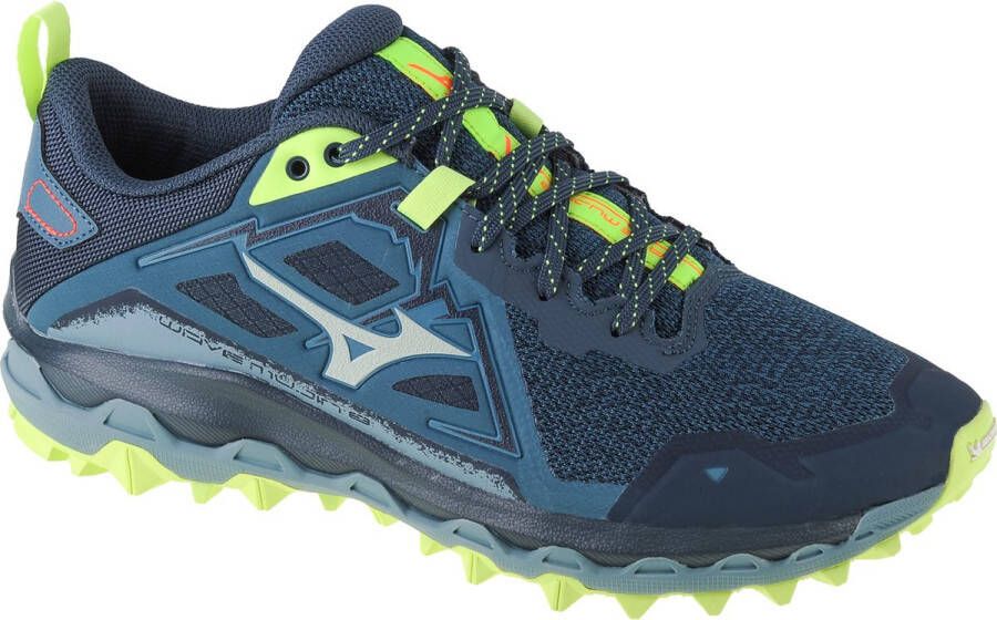 Mizuno Wave Mujin 8 Trailrunningschoenen Heren Tapestry Misty Blue Neo Lime