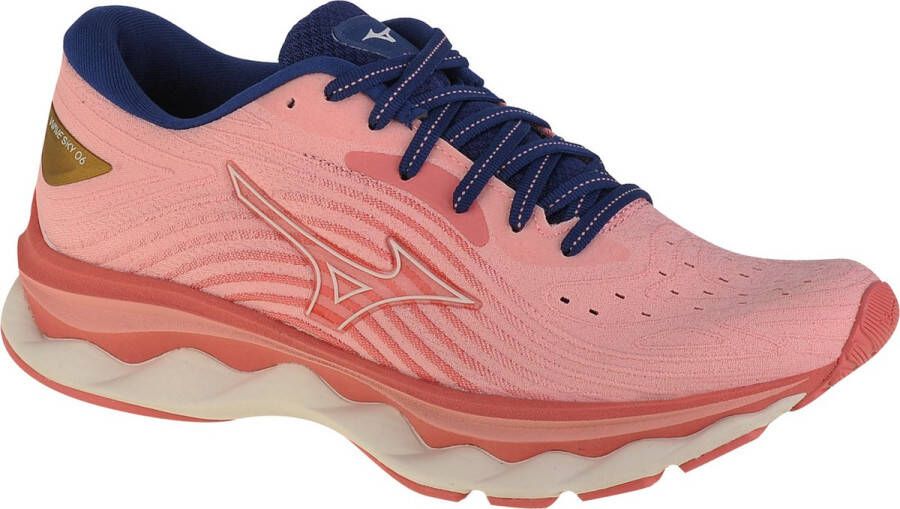 Mizuno Wave Sky 6 Hardloopschoenen Peach Bud Vaporous Gray Estate Blue Dames