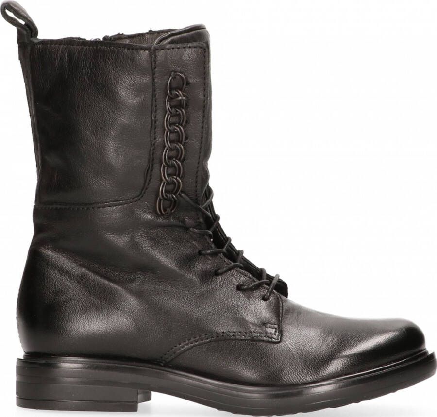 Mjus Foderpet leren veterboots zwart