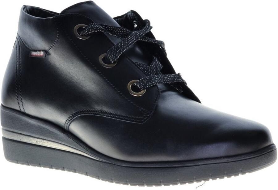 Mephisto Zwarte leren dames enkellaarsjes Black Dames