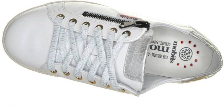 Mobils Witte Lederen Sneaker Met Veter En Rits