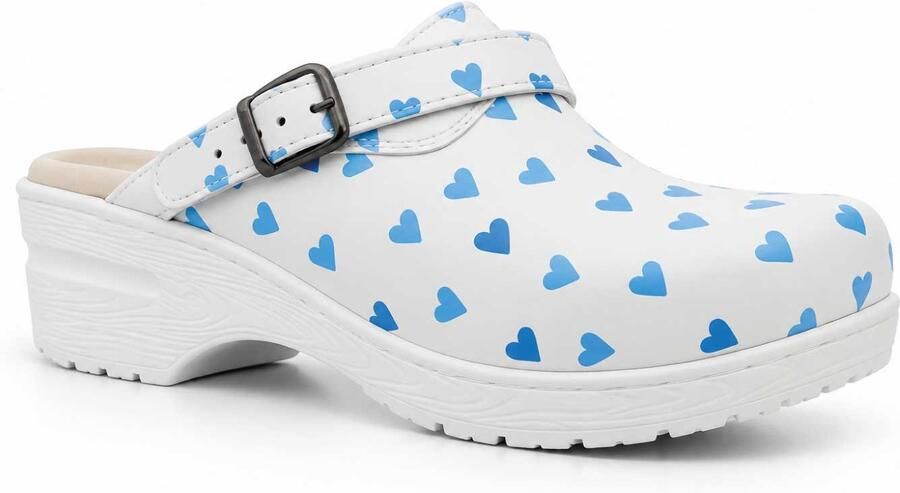 Moofs Verpleegkundige Klompen Blue Hearts Leren Zorgklompen Antislip Medische Zorgklompen Werkklompen