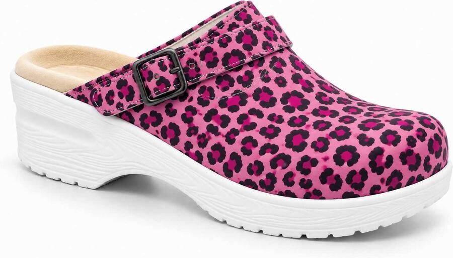 Moofs Verpleegkundige Klompen Panter Pink Leren Zorgklompen Antislip Medische Zorgklompen Werkklompen