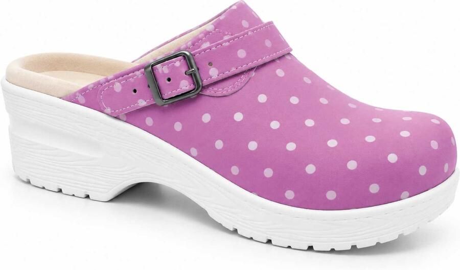 Moofs Verpleegkundige Klompen Purple Dots Leren Zorgklompen Antislip Medische Zorgklompen Werkklompen