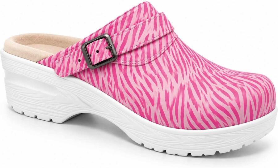 Moofs Verpleegkundige Klompen Zebra Pink Leren Zorgklompen Antislip Medische Zorgklompen Werkklompen