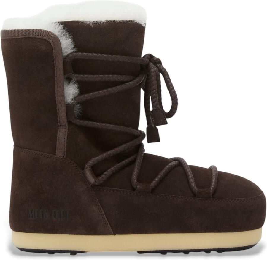 Moon Boot Shearling-gevoerde suède veterschoenen