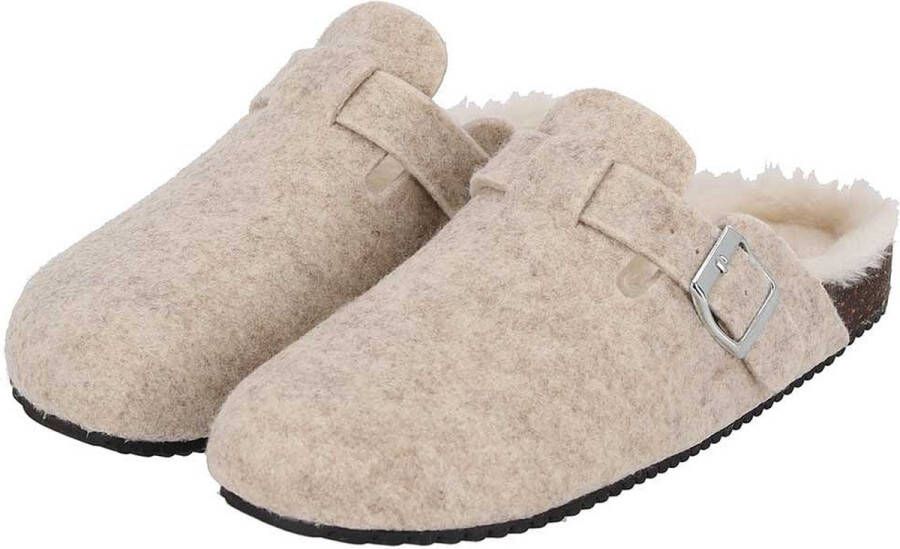 Morethansocks Dames instap huispantoffels Vilt Beige