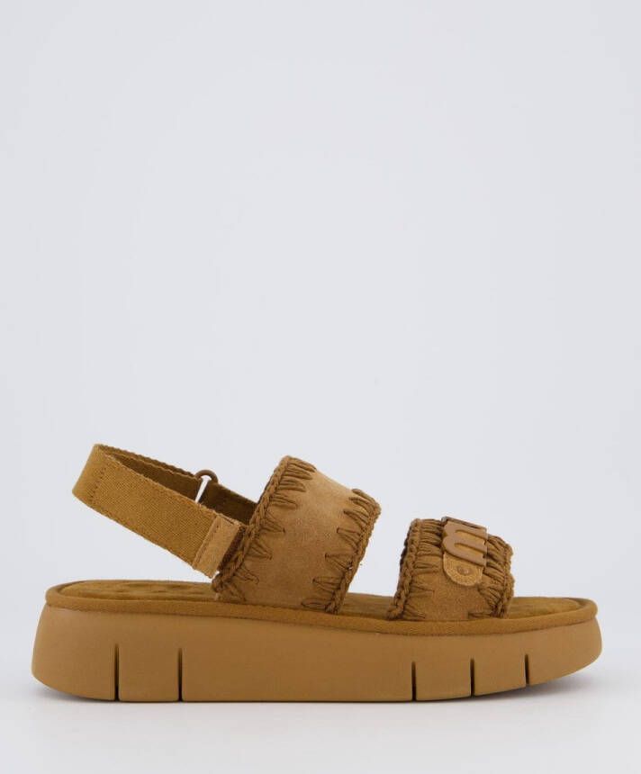Mou Bruin Leren Plateau Sandalen Haakdetails Brown Dames