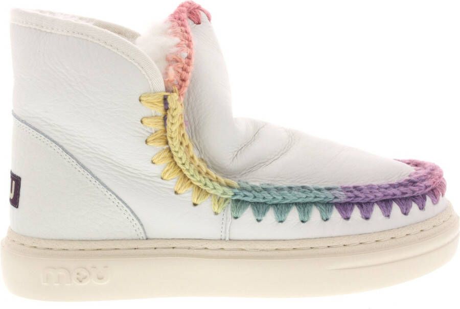 MOU Enkellaarsjes Dames Pantoffels Damesschoenen Leer Esk Bold Rainbow Wit combi
