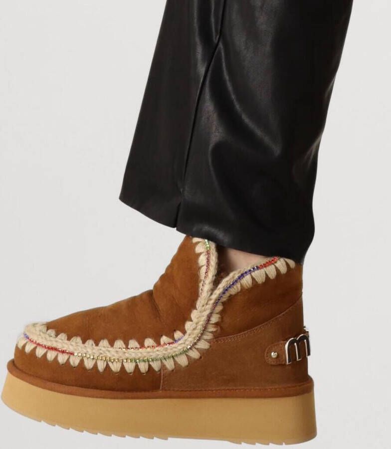 MOU Eskimo 18 Platform Rhinestones Laarzen Suède Dames Cognac