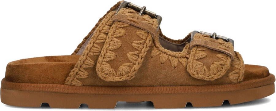 MOU Low Bio Sandal 2buckles Monoch Slippers Dames Cognac