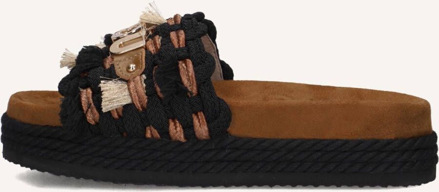 MOU Monoband Rope Sandal Fringes Slippers Dames Zwart