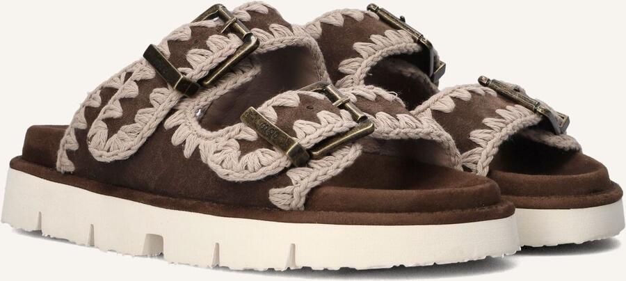 MOU Slippers Dames Bio Sandal Two-buckles Textiel Bruin