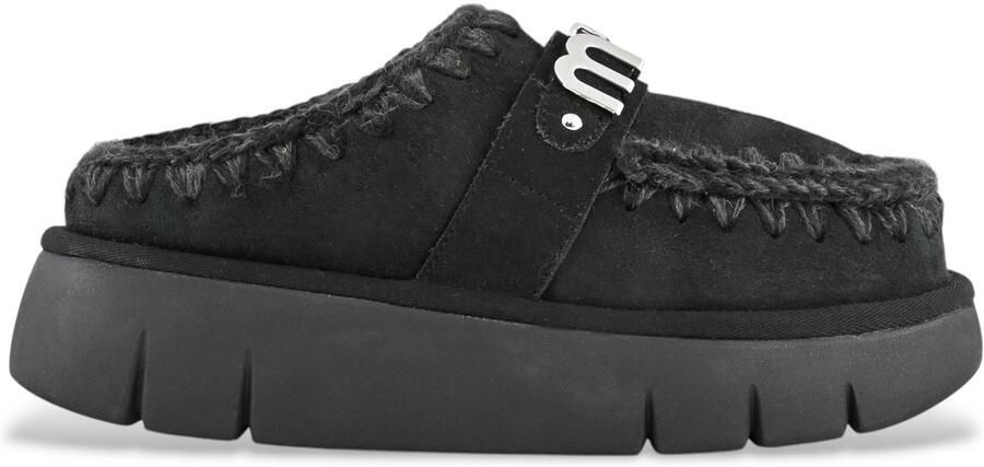 Mou Handgemaakte Bounce Clog met Gehaakte Details Black Dames