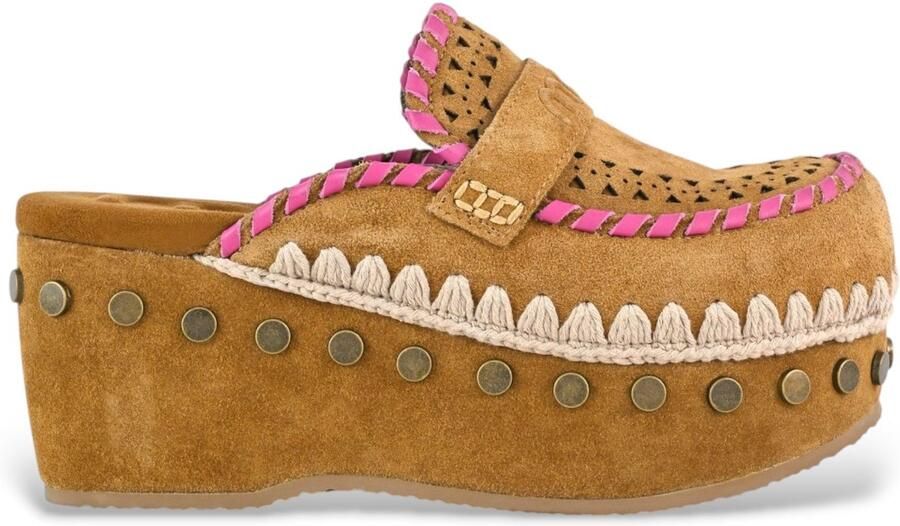 MOU Bruine gehaakte leren klompen