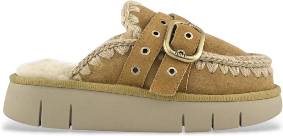 MOU Bruine leren klompen met gespsluiting