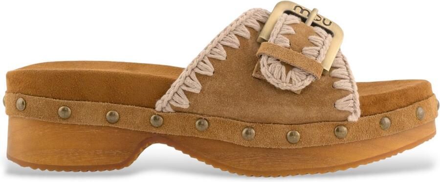 MOU Bruine suède Lage Hak Houten Klomp sandalen