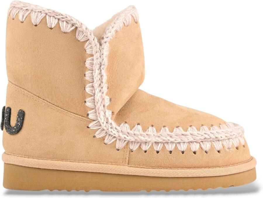 MOU Eskimo 18 Glitter Logo beige leren enkellaarsjes