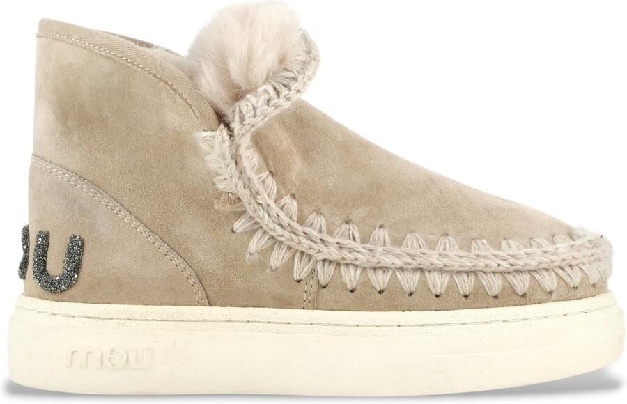 MOU Vachtlaarzen Dames Eskimo Sneaker Bold Glitter Logo Maat: 35 Materiaal: Suède Kleur: Beige - Foto 2