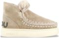 MOU Vachtlaarzen Dames Eskimo Sneaker Bold Glitter Logo Suède Beige - Beige