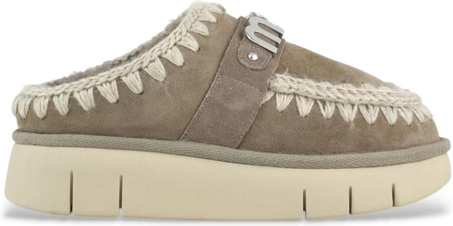 Mou Groene Suède Pantoffels met Wolsteken Green Dames - Foto 2