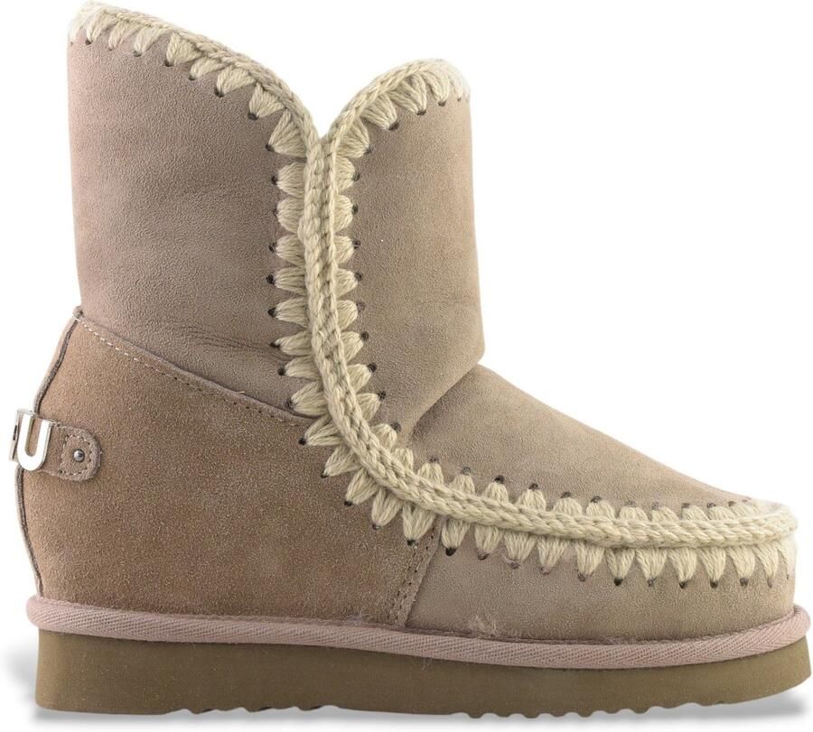 MOU Leren enkellaarsjes Inner WedgeSh groot metalen logo taupe