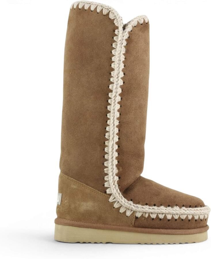 Mou Suède leren laarzen met wollen stiksels Beige Dames
