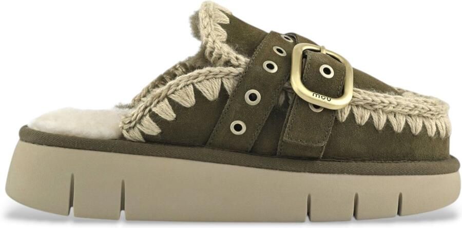 MOU Leren klompen met groene gespsluiting