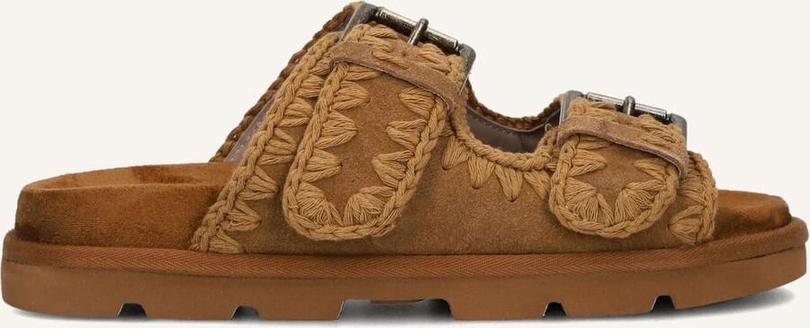 MOU Slippers Dames Low Bio Sandal 2buckles Monoch Maat: 39 Materiaal: Suède Kleur: Cognac - Foto 2