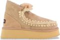 MOU Vachtlaarzen Dames Mini Eskimo Platform Boot Suède Beige - Bruin