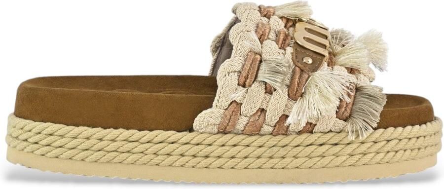 MOU Slippers Dames Monoband Rope Sandal Fringes Raffia Bruin - Foto 2