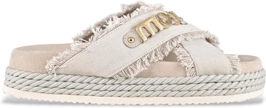 MOU Sandalen van suède met kriskraspatroon van gerecycled canvas gebroken