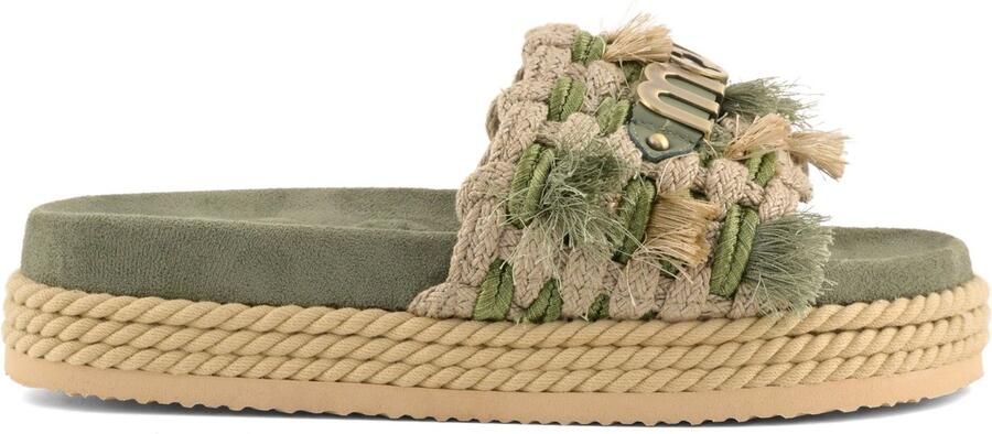 MOU Suède Monoband touw franjes groene sandalen