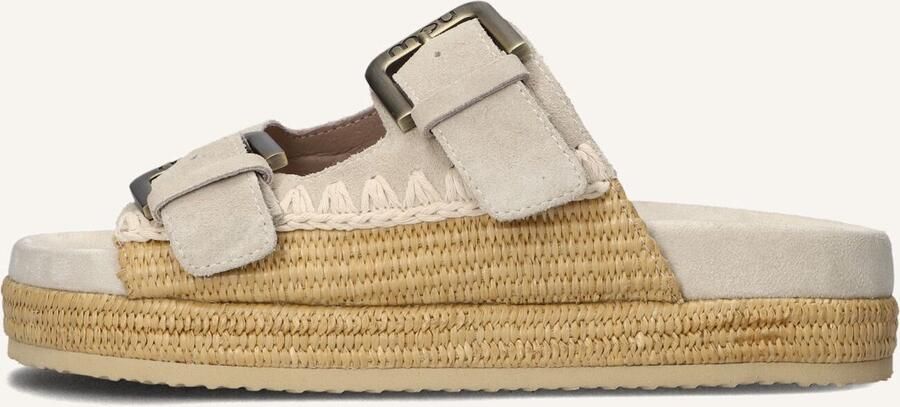 MOU Slippers Dames Two Buckle Sandal Raffia Wrapping Maat: 40 Materiaal: Suède Kleur: Beige - Foto 6