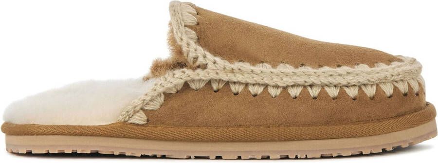 MOU Pantoffels Dames Sloffen Instappers Suède Harde zool Dichte hiel suede slipper Cognac