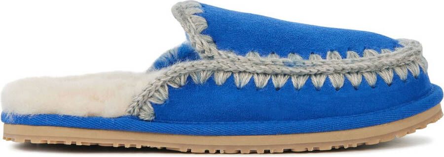 MOU Pantoffels Dames Sloffen Instappers Suède Harde zool Dichte hiel suede slipper Kobalt