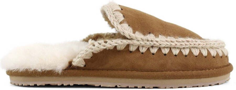 MOU Slipper Full Eskimo Stitch Pantoffels Sloffen Dames Cognac