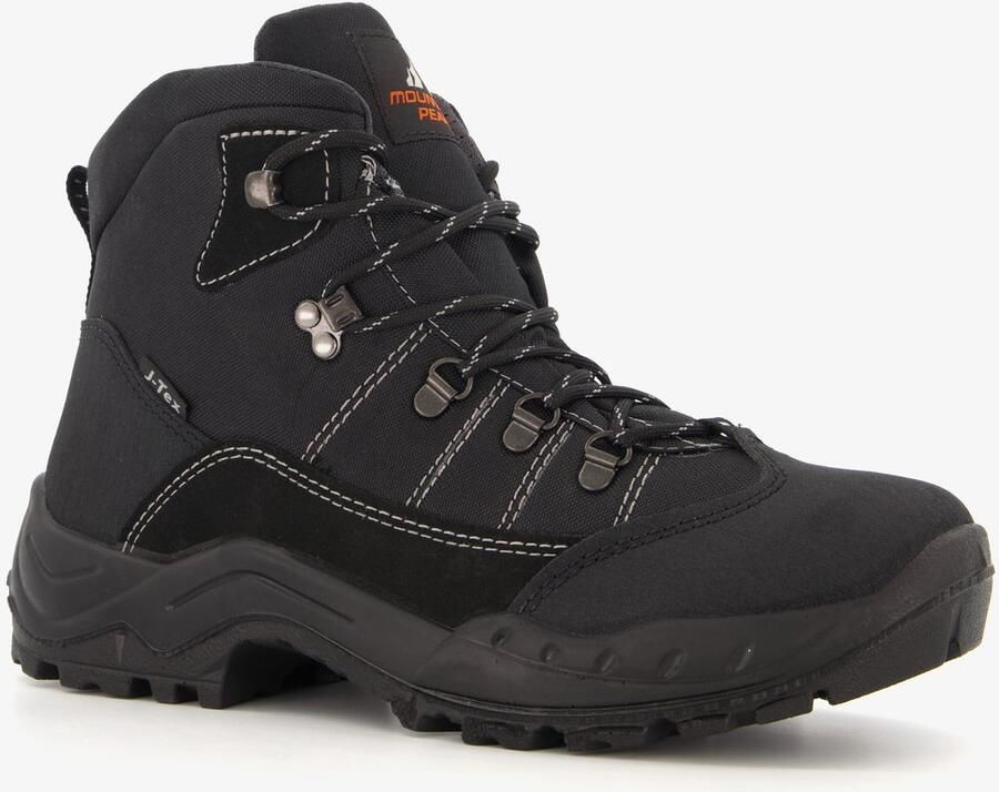 Mountain Peak leren heren wandelschoenen zwart Uitneembare zool