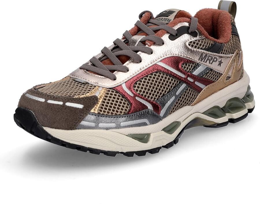 MRP dames sneakers Snatch suède leder en mesh bruin brons en bordo - Foto 4