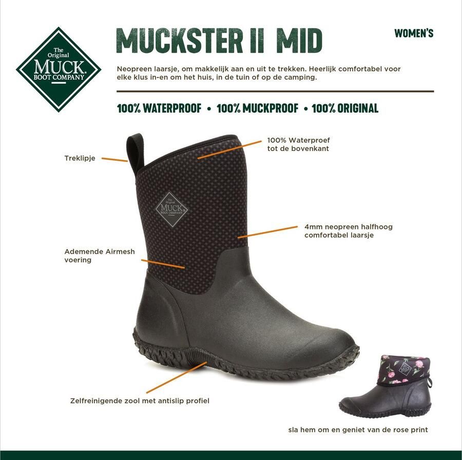 Muck Boot Muckster II Mid Tuinlaars Zwart Rose print Dames - Foto 3