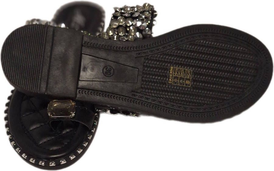 Mulanka -LUXE SLIPPER MET STRASS-EXTRA TEEN-BLACK SILVER