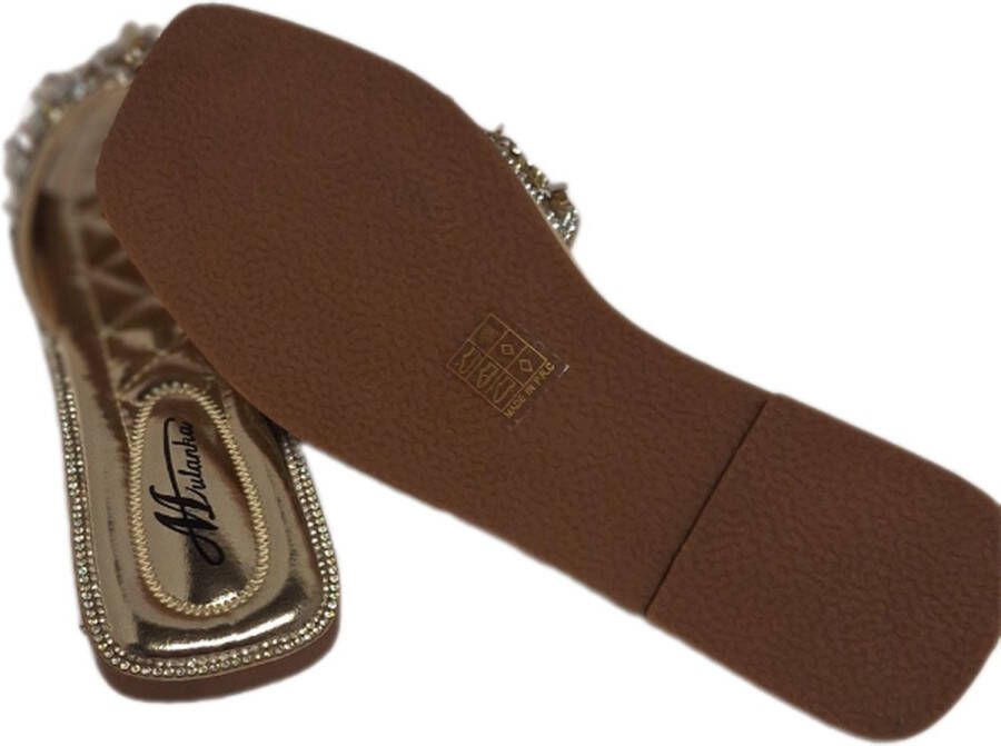 Mulanka -LUXE SLIPPER MET STRASS-GOLD- LUXE VOETBED STRASS LANGS ZOOLRAND