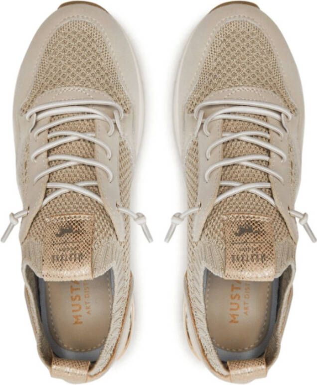 Mustang Beige Glitter Elastische Sneaker Beige Dames
